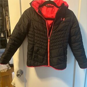 Youth medium Under Armour Black and Pink Puffer Jacket with Hood